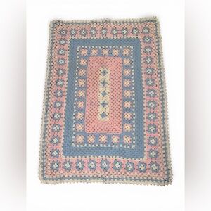 Vintage Crochet Granny Square Baby Blanket Pastel Throw for Home Decor